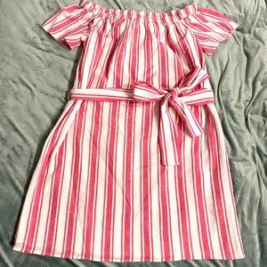 Michael Kors Off-The-Shoulder Striped Dress